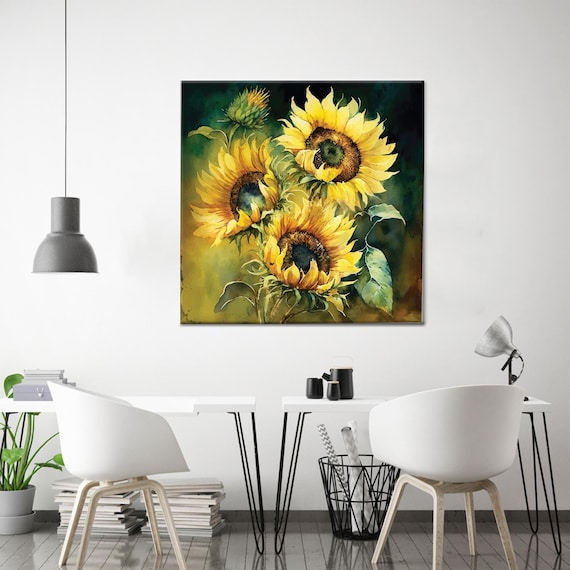 Sunflowers Painting Print Canvas Botanical Art Yellow Wall Hangings Modern Personalized Teacher Gift