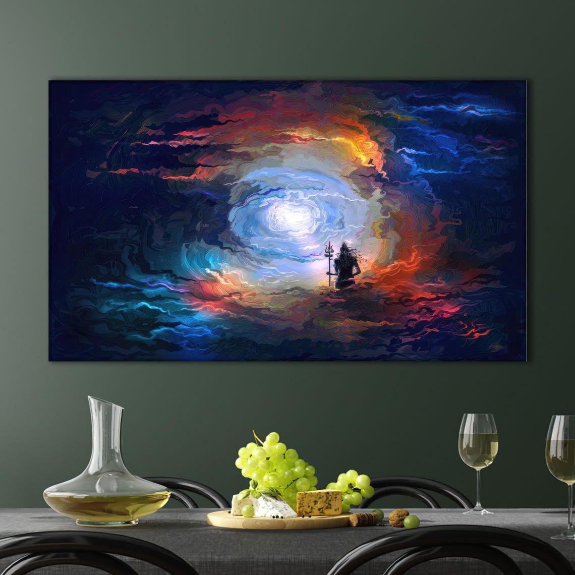 Meditating Figure Before Cosmic Vortex Mystical Abstract Art Print