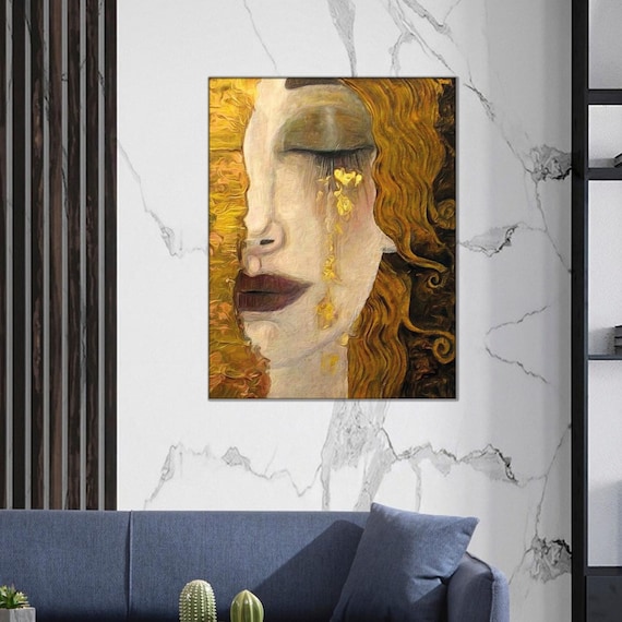 Gustav Klimt Style Golden Tears Weeping Woman Portrait Poster
