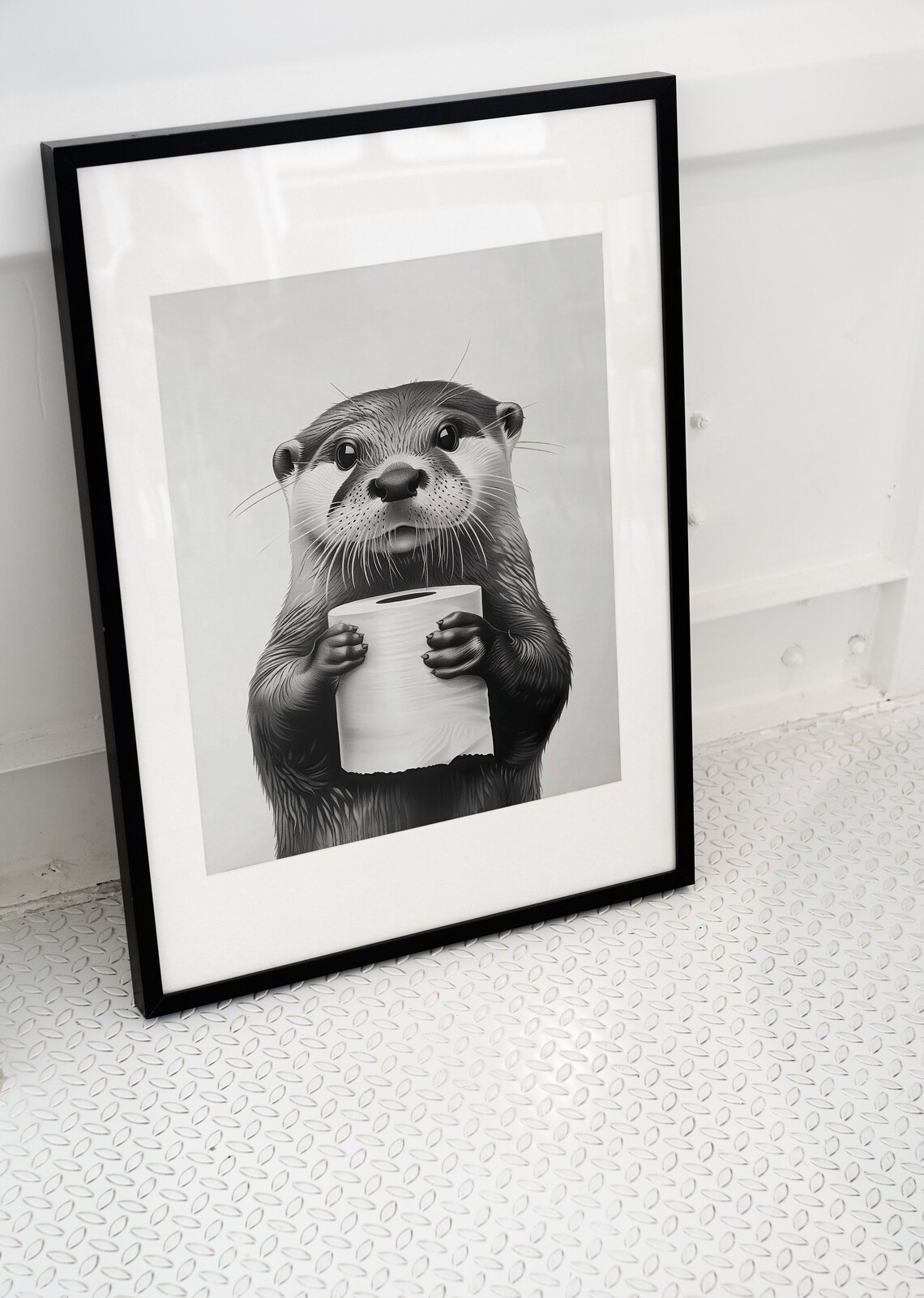 Cute Bathroom Otter Art Print, Black And White - Image 3