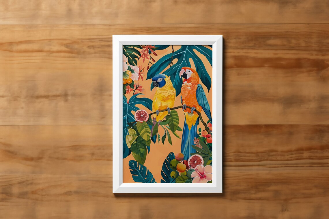 Botanical Parrot Jungle Poster, Maximalist Safari Decor - Image 4