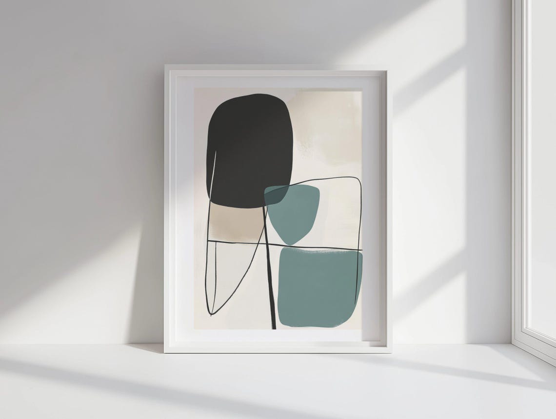 Black and Sage Green Modern Abstract With Fine Line Work Poster - Image 4