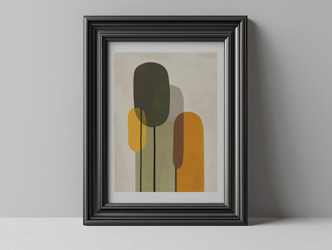 Olive and Mustard Arch Abstract Bauhaus Inspired Modern Poster - Image 2