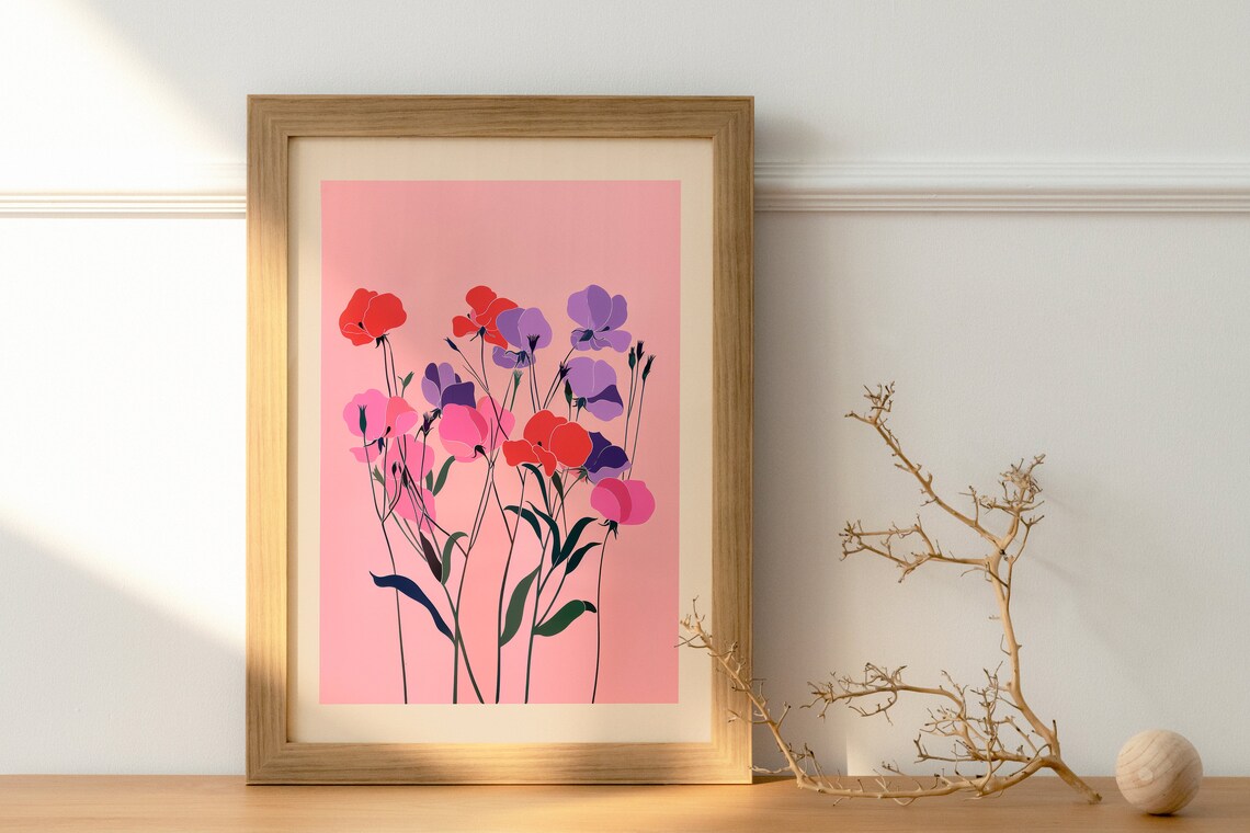 April Sweet Pea Botanical Art Print, Personalized - Image 3