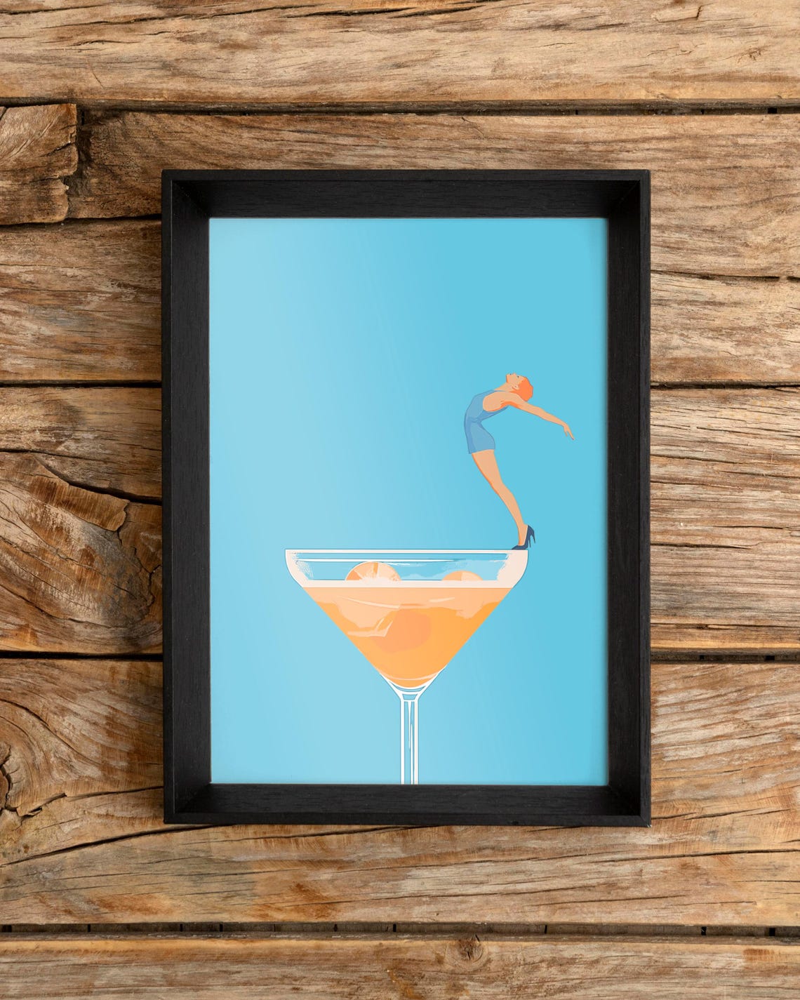 Retro Woman Diving into Giant Aperol Spritz Cocktail Glass Art Poster - Image 2