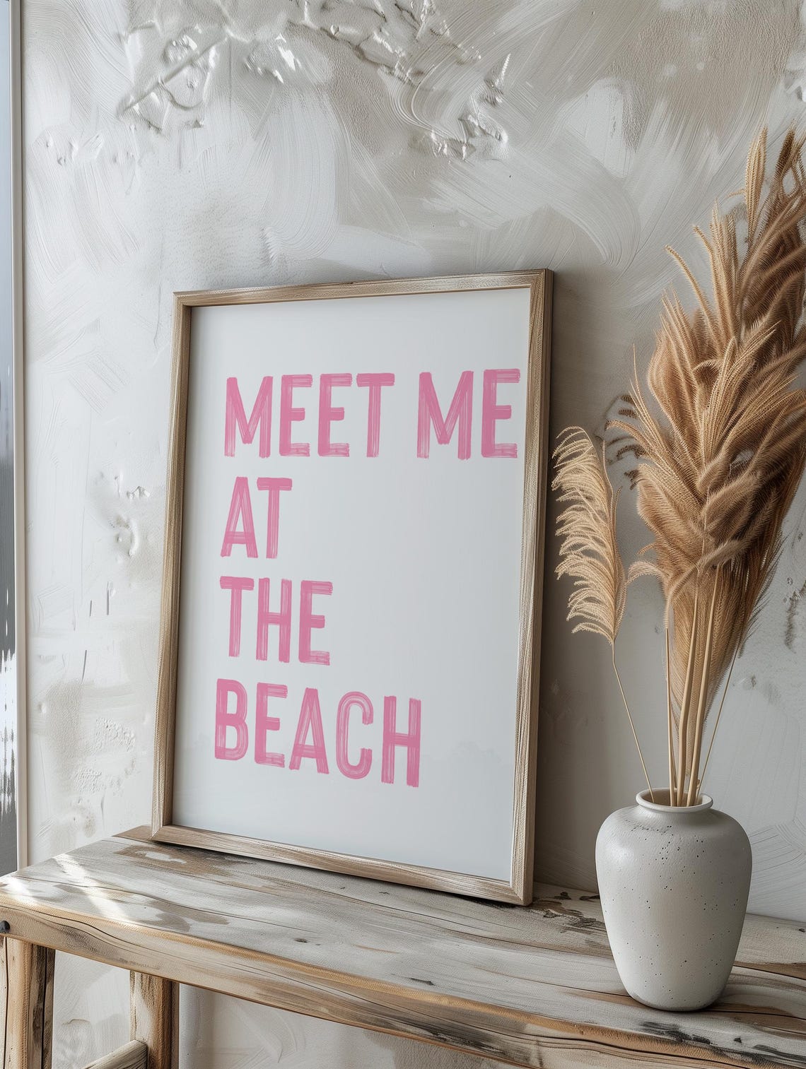 Meet Me At The Beach Pink Typography Coastal Quote Poster Decor - Image 2