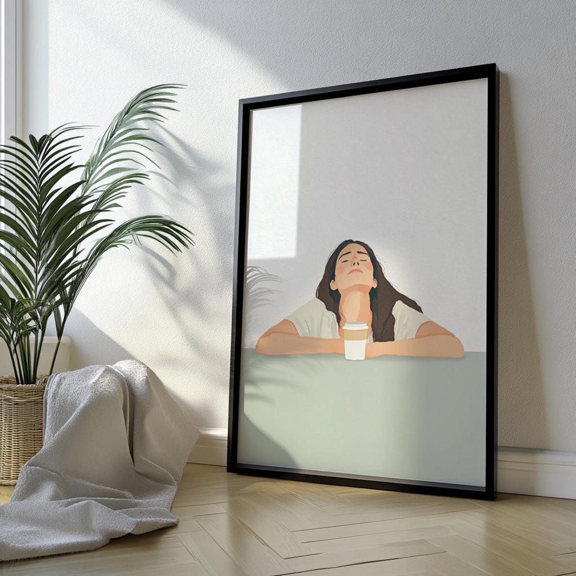 Exhausted Mom With Coffee Cup Funny Motherhood Print For Kitchen - Image 3
