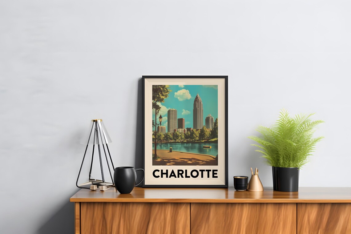 Charlotte North Carolina Vintage Travel Poster Skyline Park View - Image 2