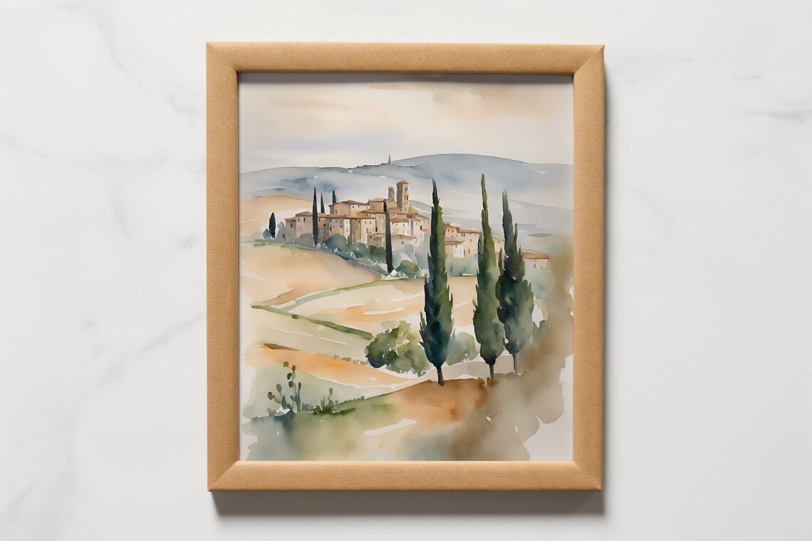 Tuscany Italian Travel Landscape Art Print, Watercolor - Image 3