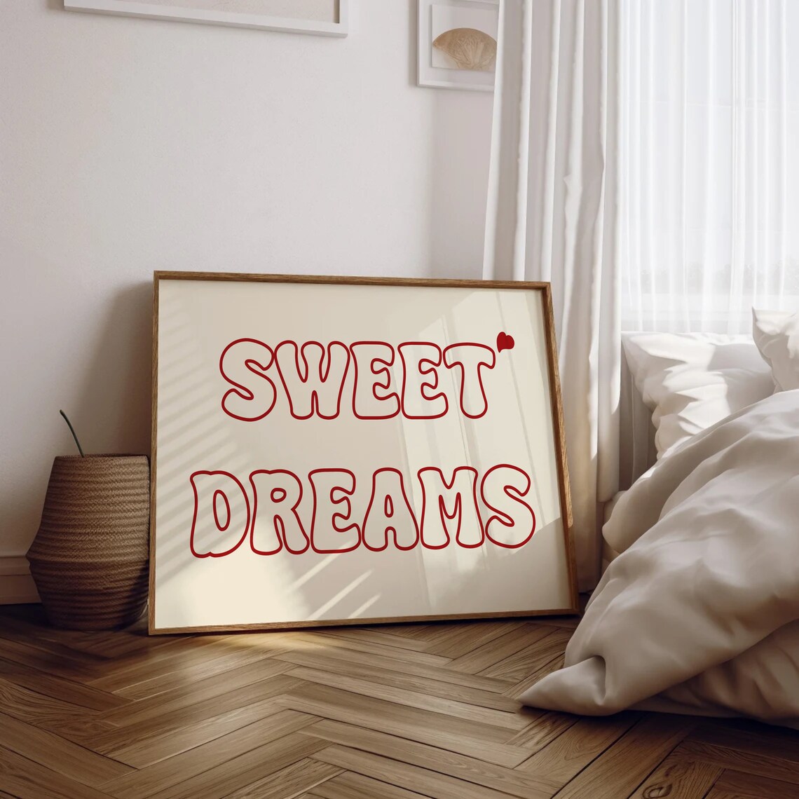 Sweet Dreams Red Outline Bubble Letter Retro Bedroom Wall Poster - Image 3