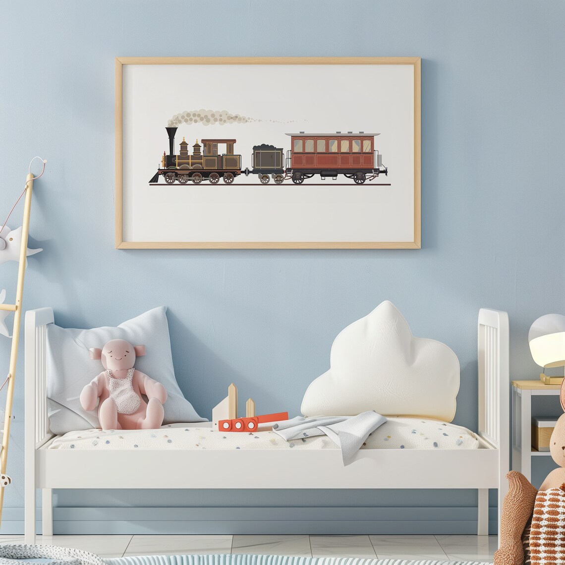 Vintage Steam Locomotive Train Boys Room Wall Illustration Poster - Image 2