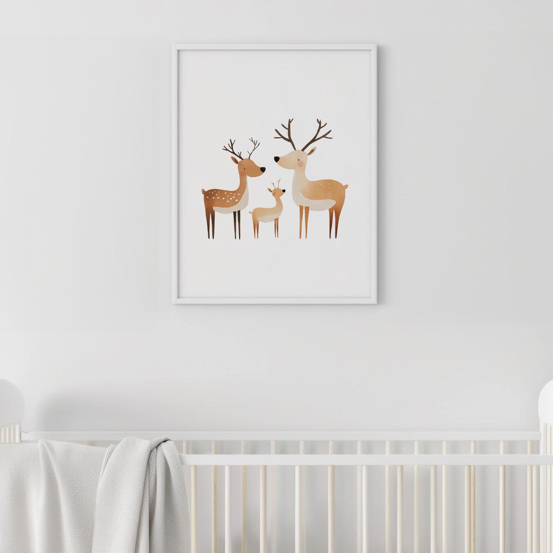 Reindeer Family Two Adults Baby Deer Minimalist Nursery Poster - Image 2