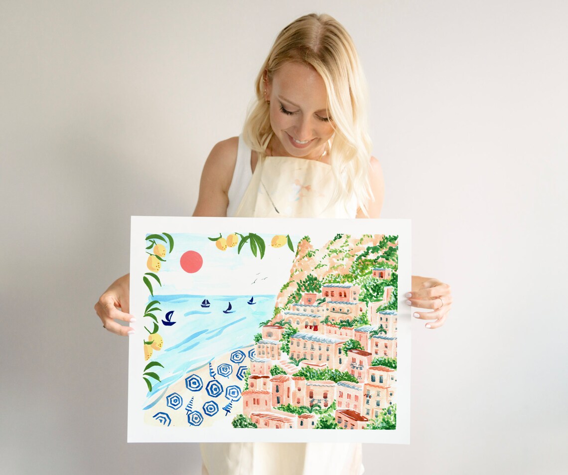 Positano Watercolor Travel Poster, Italy Coast - Image 3