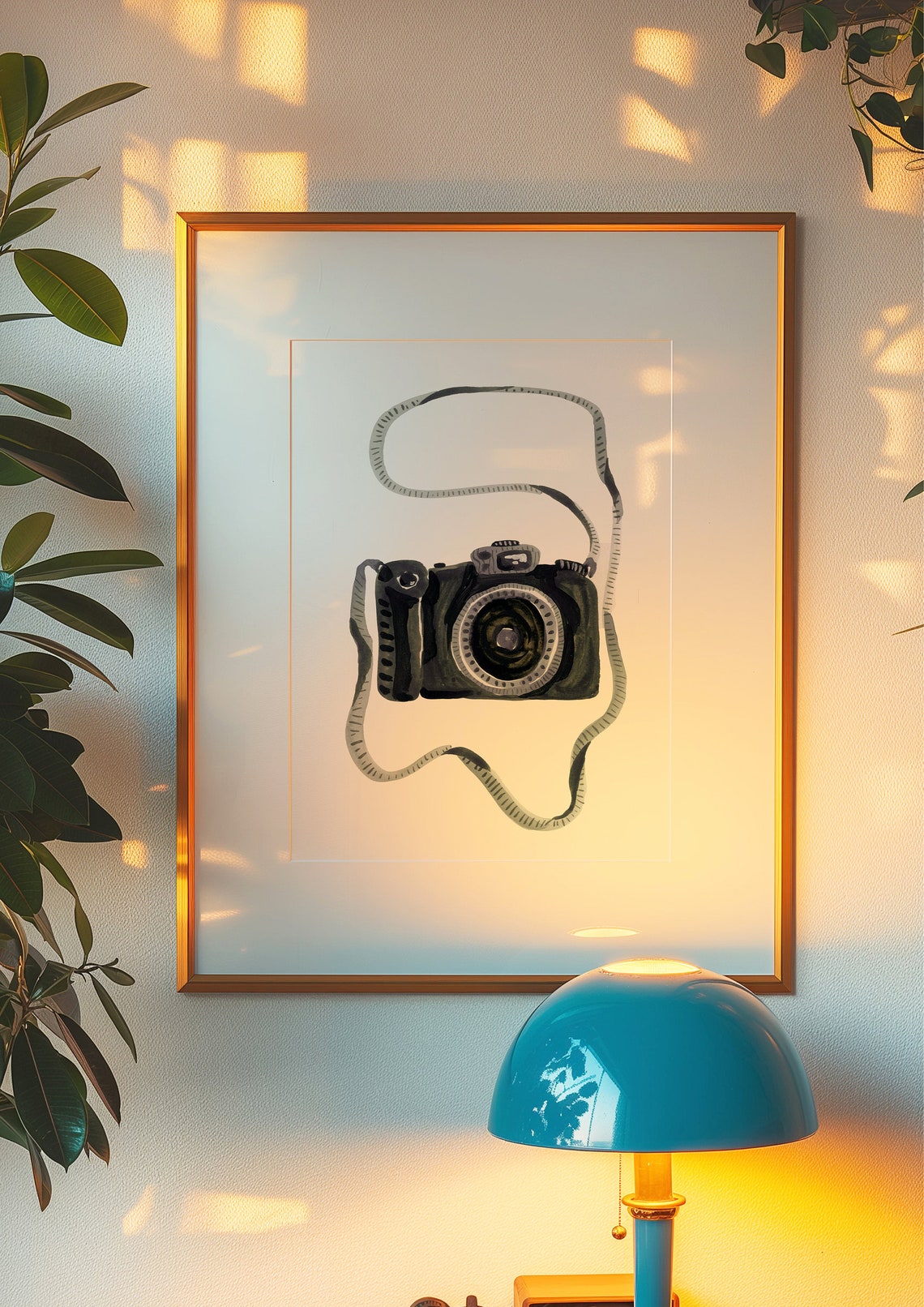 Watercolor Camera In Yellow Bubble Frame Quirky Photographer Art Print - Image 3