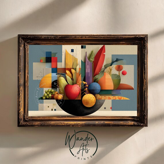 Modern Abstract Thanksgiving Cornucopia Vibrant Harvest Fruits Wall Art Rustic Fall Decor Print 883