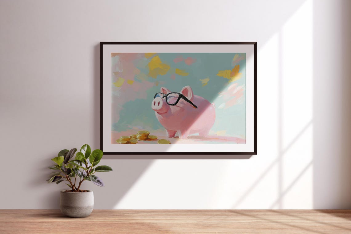 Cool Bankster Piggy Painting Pink Piggy Bank Art Pixel Glasses Piggy Art Cute Piggy Bank Wall Art Piggy Bank Wall Art Piggy Bank Decor - Image 4