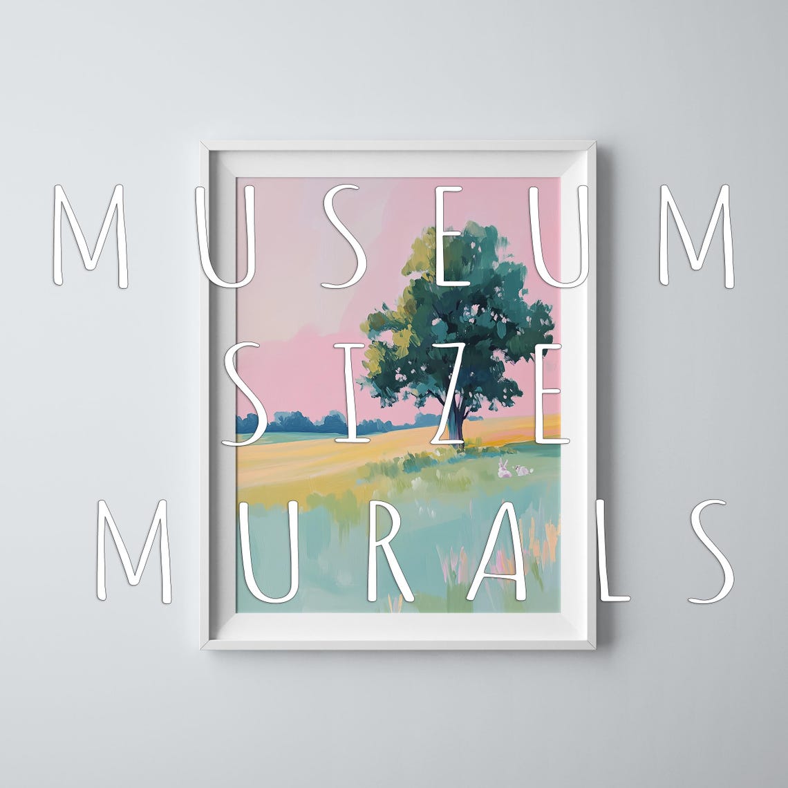 Lone Tree In Pastel Field Pink Sunset Sky Golden Meadow Art Poster - Image 3