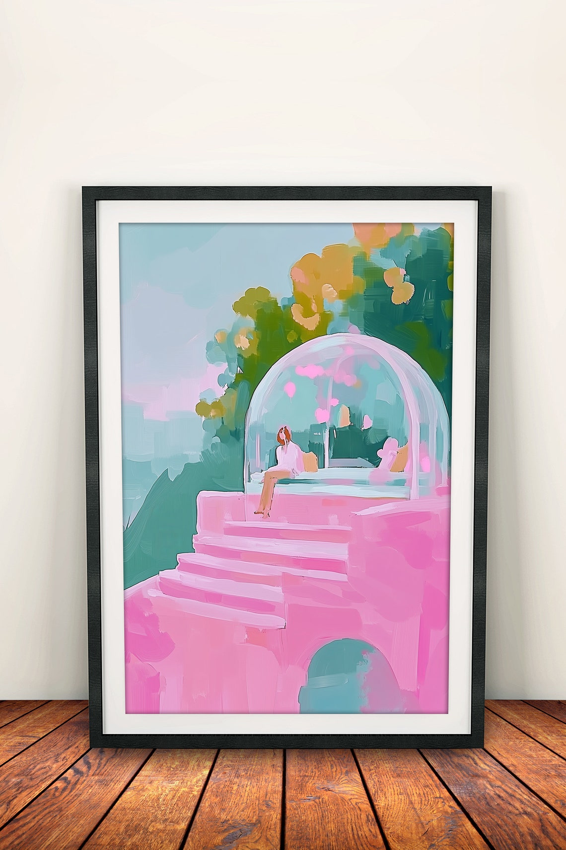 Pink Stair Case Art Stairway To Clouds Stairway To Heaven Heavenly Stairs Stair To Heaven Heaven Stairs Stairs To Heaven Whimsical Art - Image 2