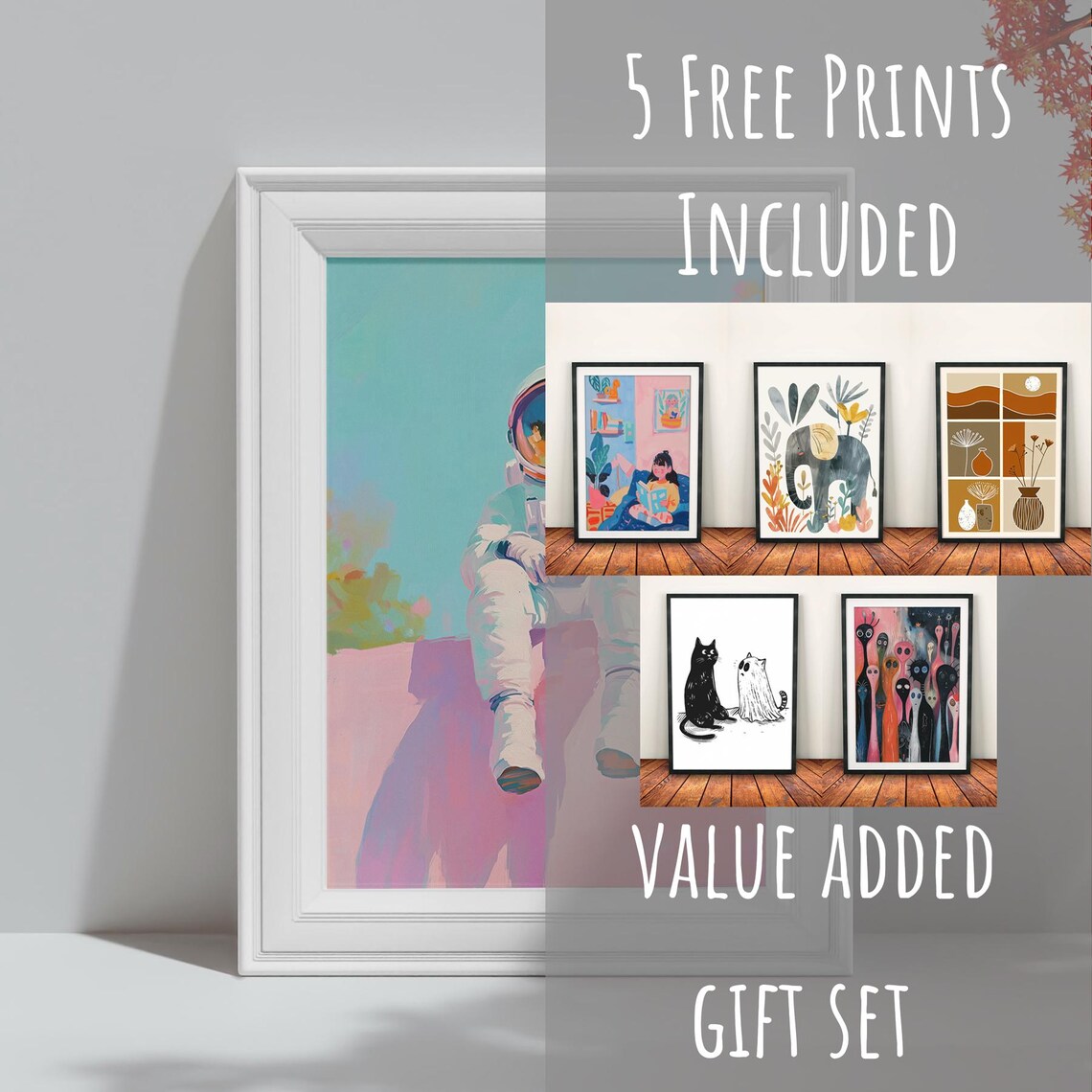 Cute Astronaut Resting on Pink Ledge Under Teal Sky Pastel Space Art Poster - Image 3
