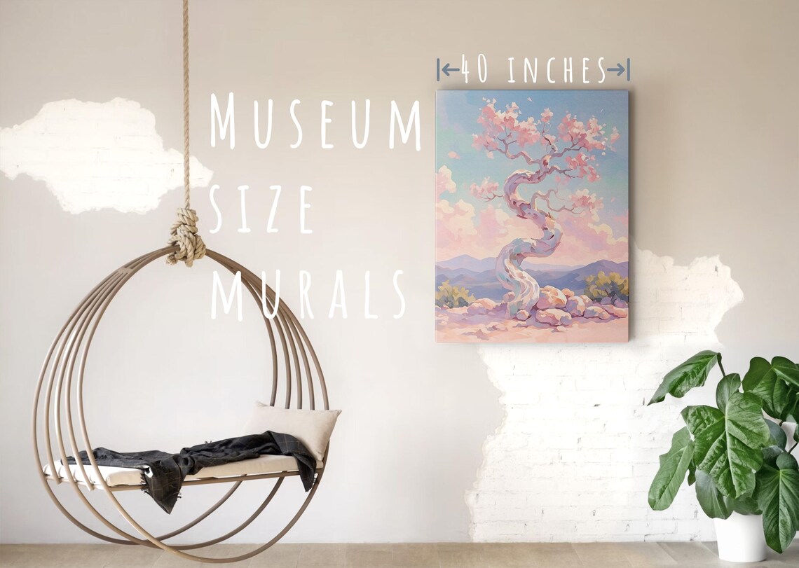Twisted Cherry Blossom Bonsai Pink Flowers Purple Mountains Art Poster - Image 5