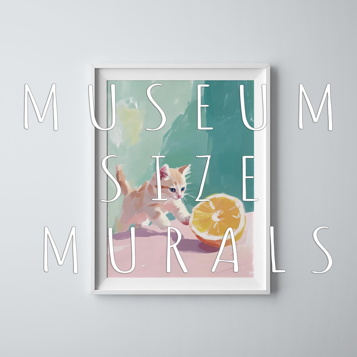 Cute Kitten Playing With Lemon Half Pastel Painting Funny Cat Art Poster - Image 3