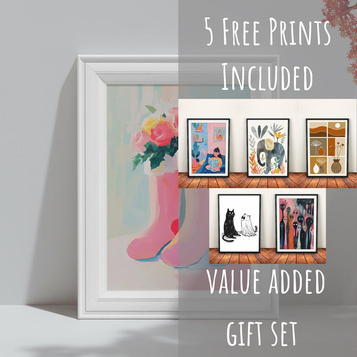 Pink Boots Red Hearts Rose Bouquet Sweet Floral Still Life Poster - Image 3