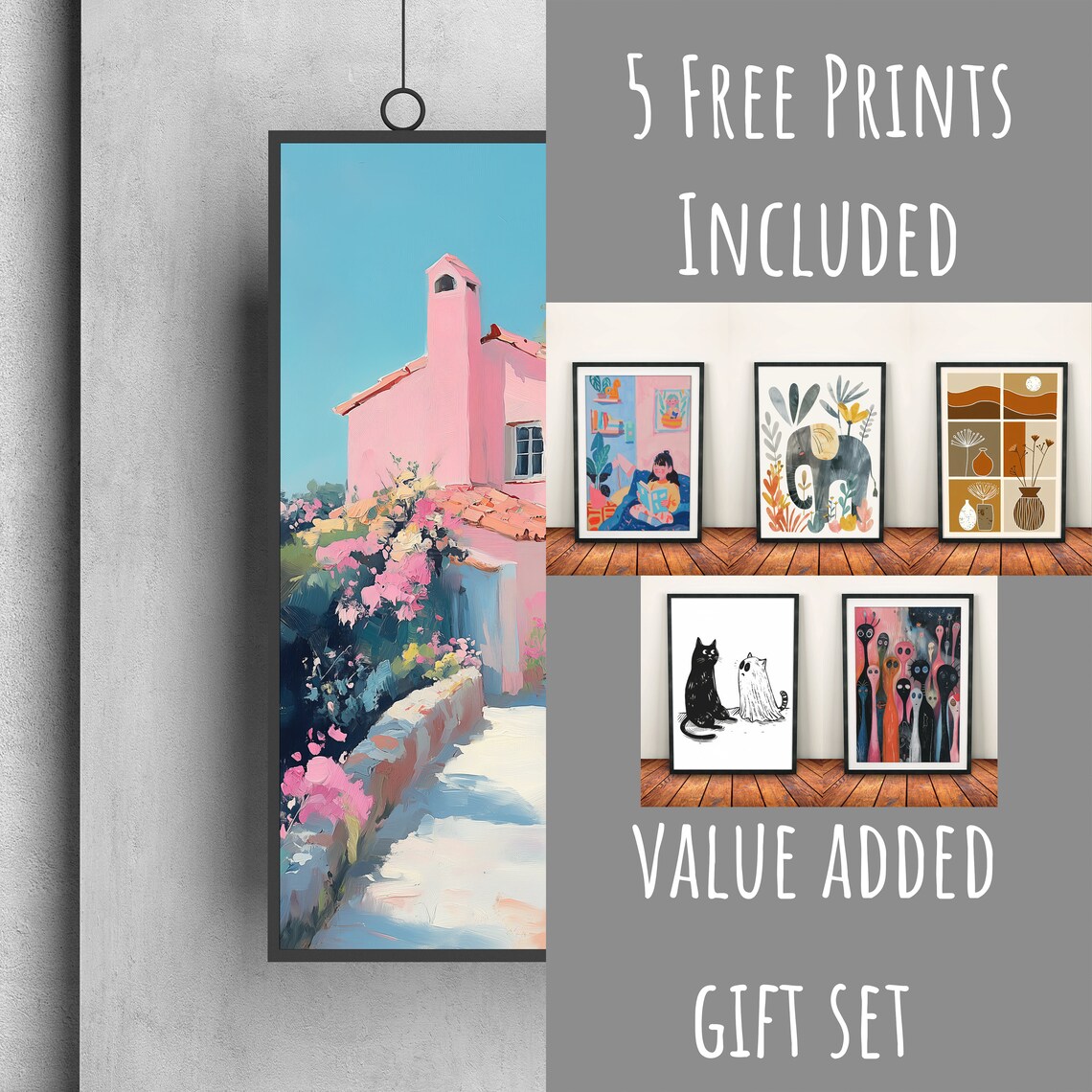 Pastel Hill House Countryside Painting Pastel Village Scene Small Village Art Tranquil Cozy Village Art Rustic Village Charm Painting - Image 3