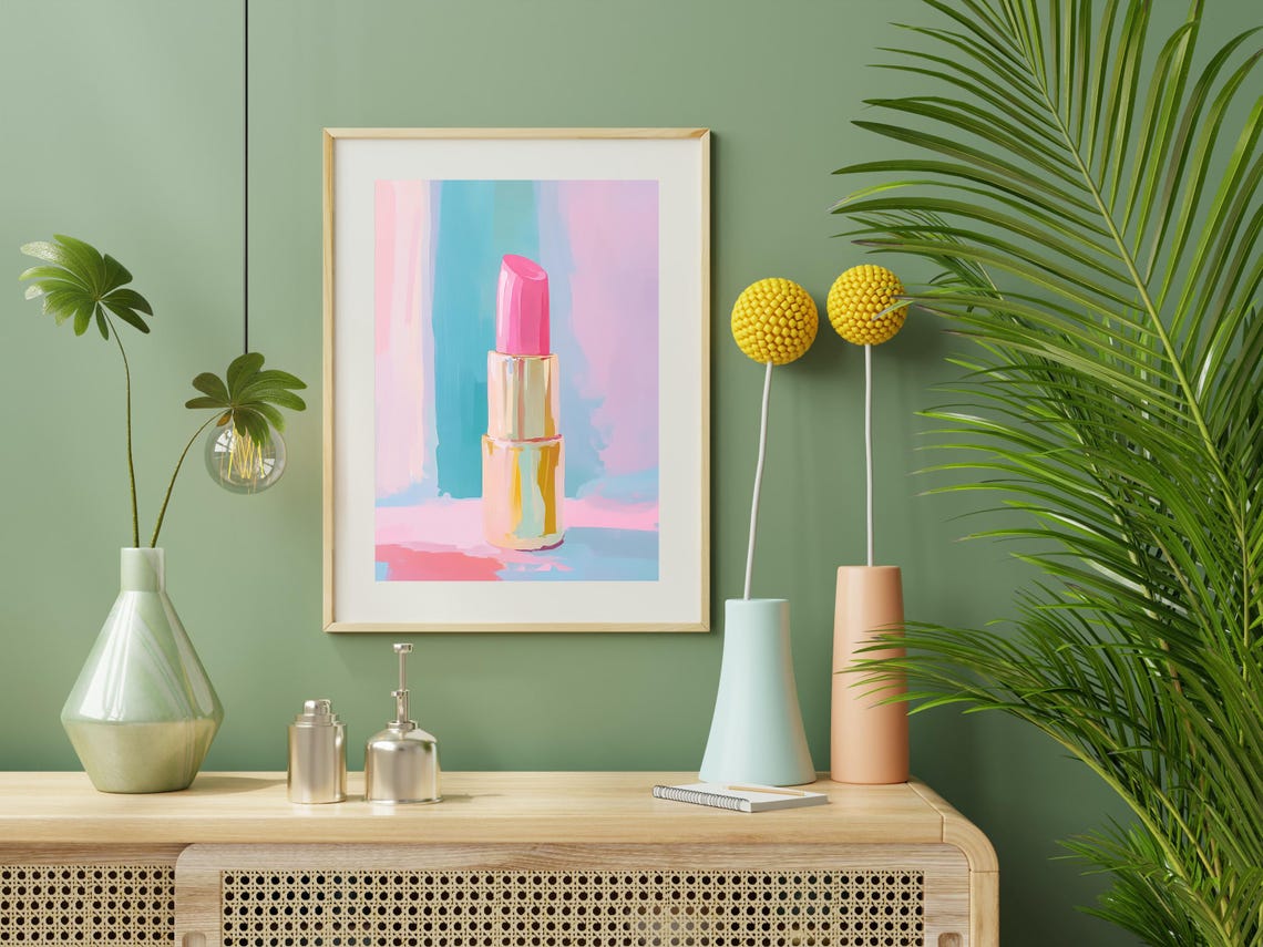 Pink Lipstick Gold Case Beauty Makeup Pop Art Pastel Wall Poster - Image 2