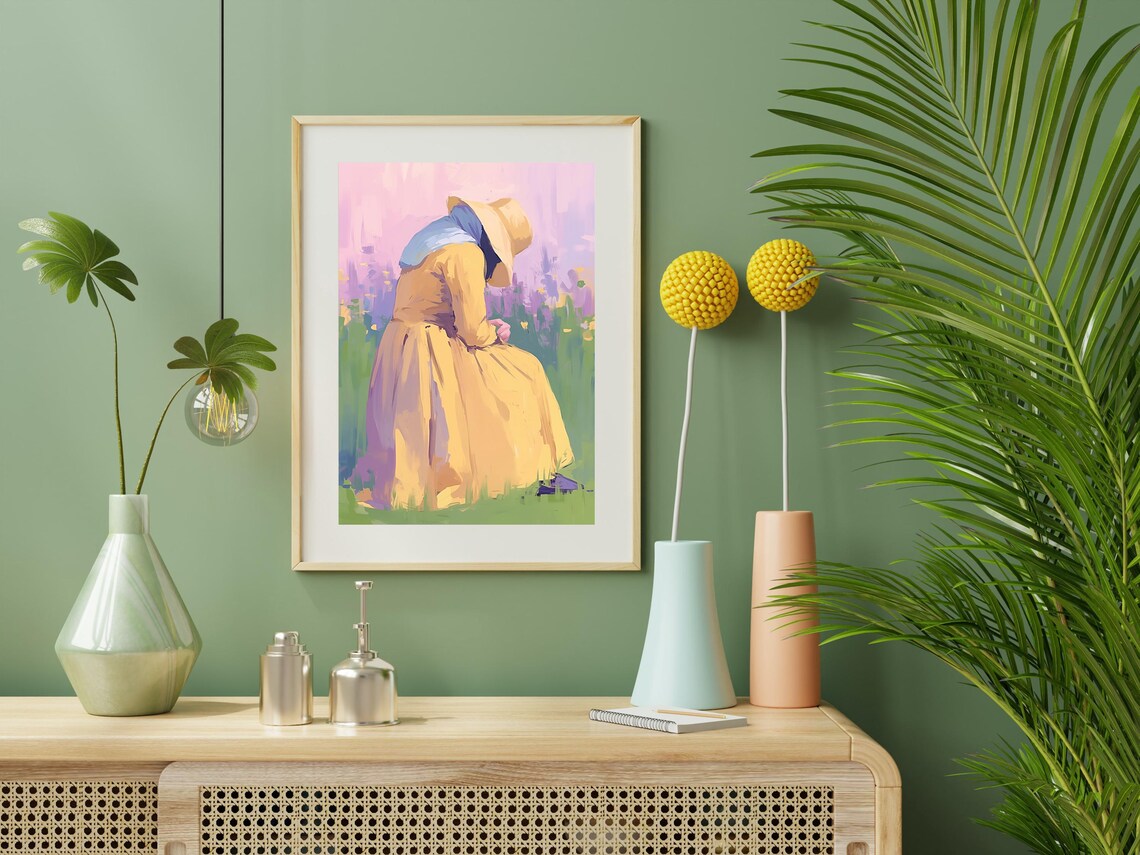 Faceless Woman In Yellow Dress And Sun Hat Among Wildflowers Poster - Image 4