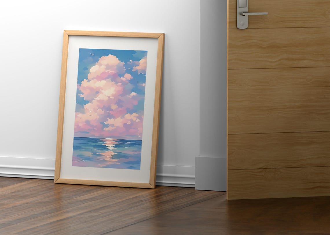Cloud Cumulonimbus Wall Art Print Pastel Cloud Decor Watercolor Clouds Soft Cloud Painting Wall Art Prints - Image 2