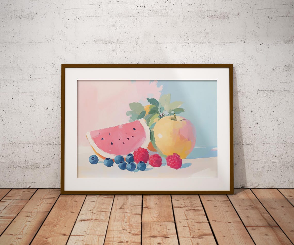 Watermelon Apple Berries Summer Fruit Still Life Kitchen Poster - Image 2