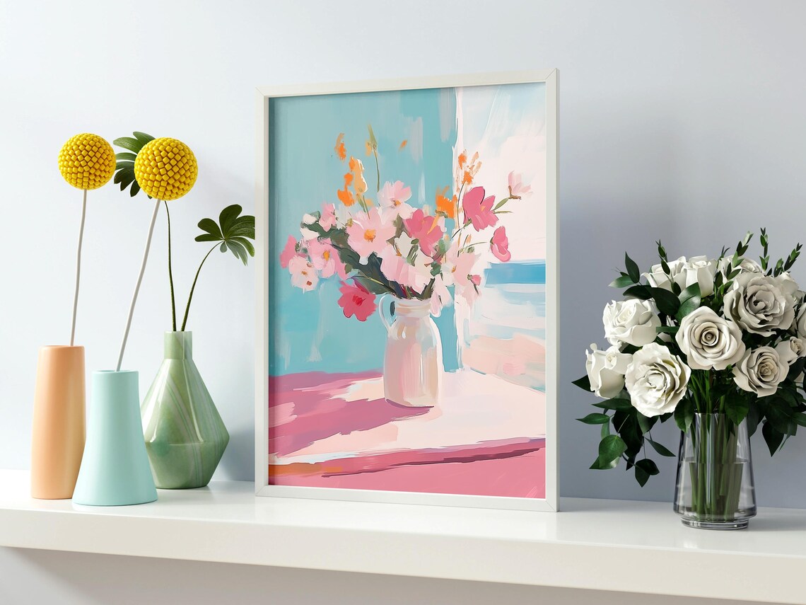 Flower Vase Art Dreamy Art Print Bokeh Art Print Pastel Flower Vase Window Flower Art Artistic Flower Vase Painting Cozy Home Artwork - Image 2