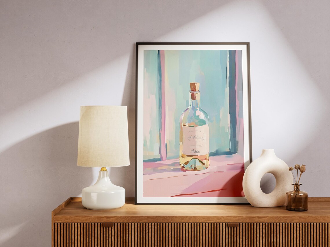 Vintage Wine Bottle Painting Wine Poster Wine Cellar Art Vintage Wine Print Wine Bottle Art White Wine Painting Wine Oil Painting - Image 4