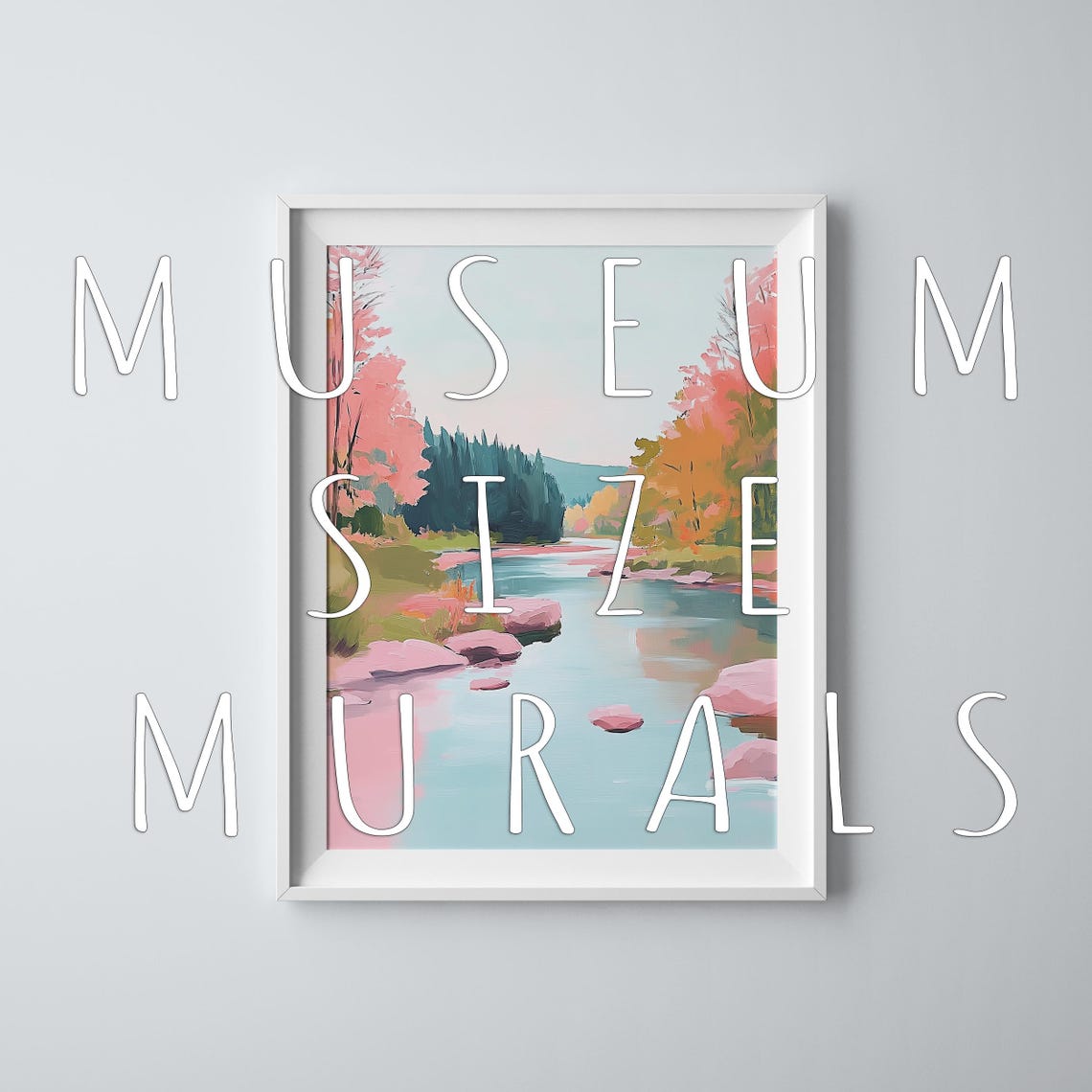 Autumn River Pink Trees Blue Water Fall Foliage Wall Art Print - Image 3