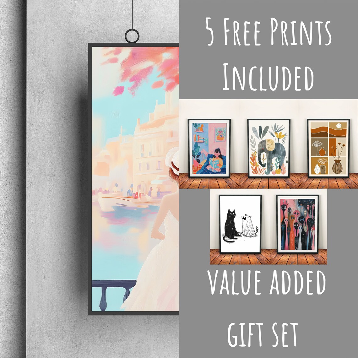 Woman in White Dress Overlooking a Canal City Summer Travel Art Poster - Image 3