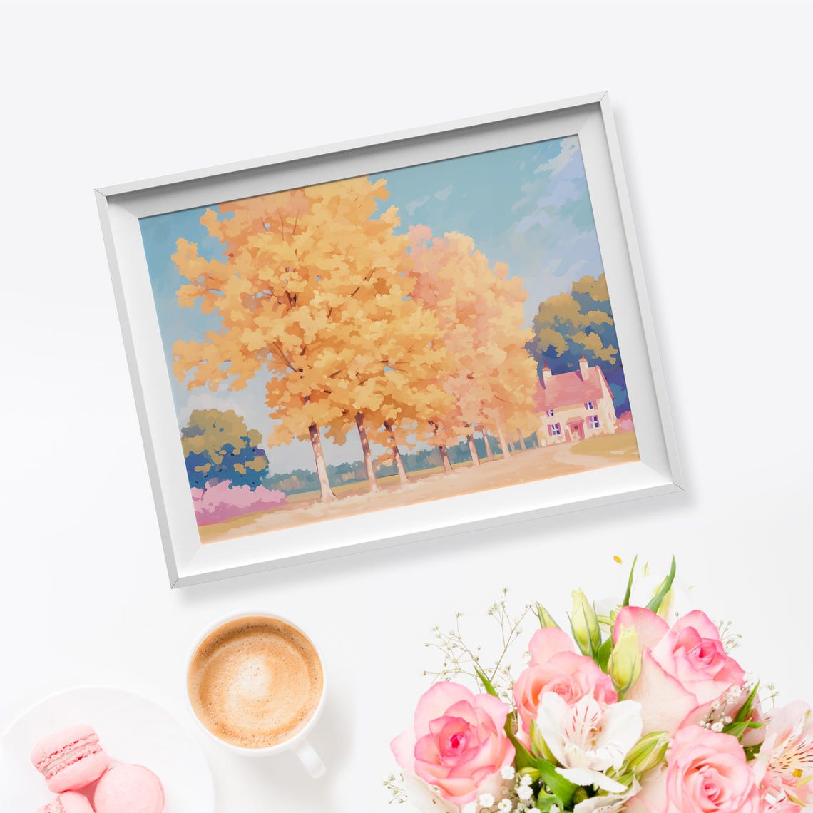 Golden Autumn Trees Countryside Cottage Fall Foliage View Poster - Image 5