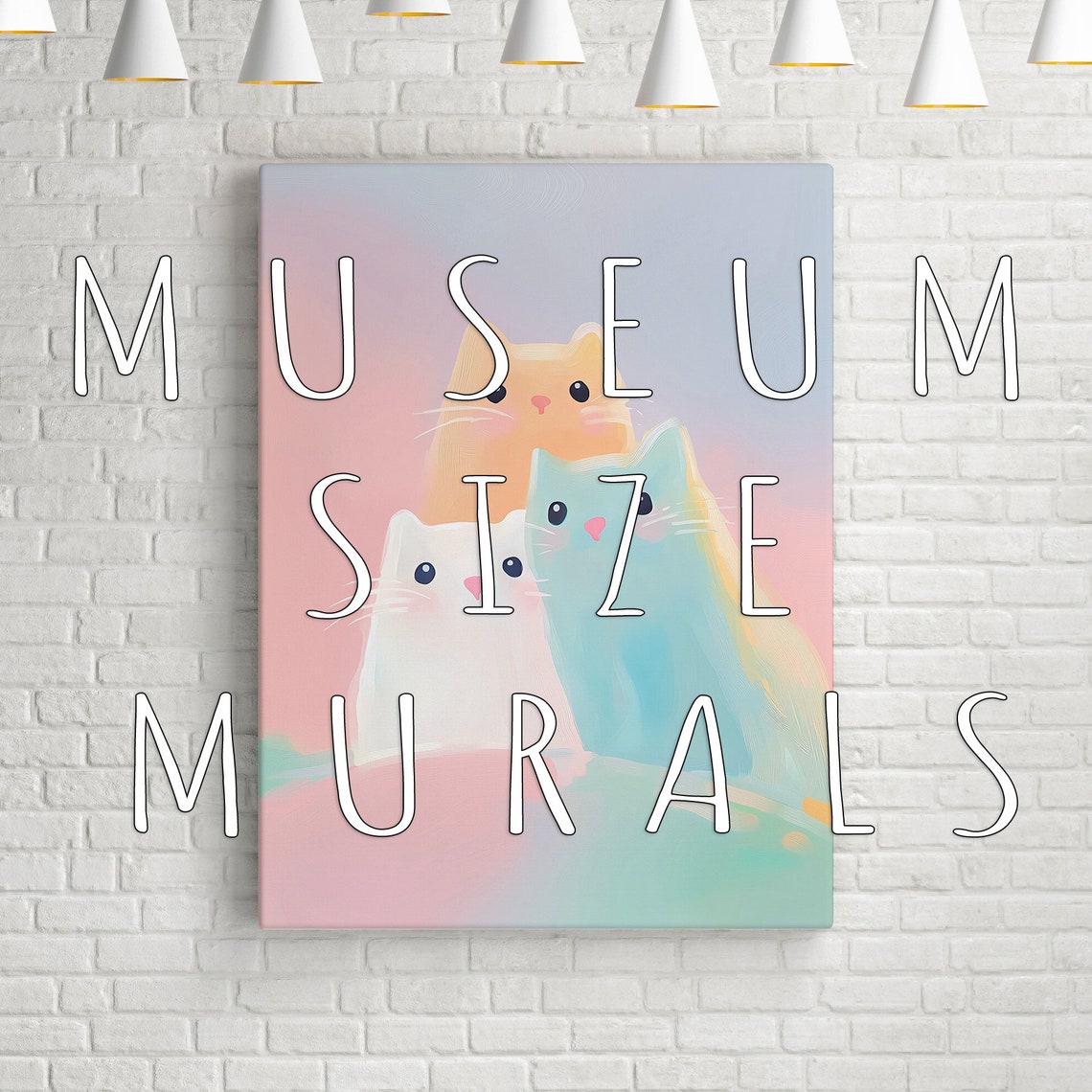 Three Pastel Cartoon Cats Cute Kawaii Feline Friends Wall Art - Image 3