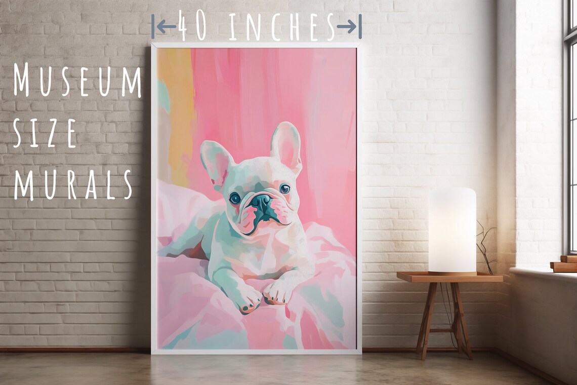 Adorable White French Bulldog Puppy Pastel Pet Portrait Art Poster - Image 5
