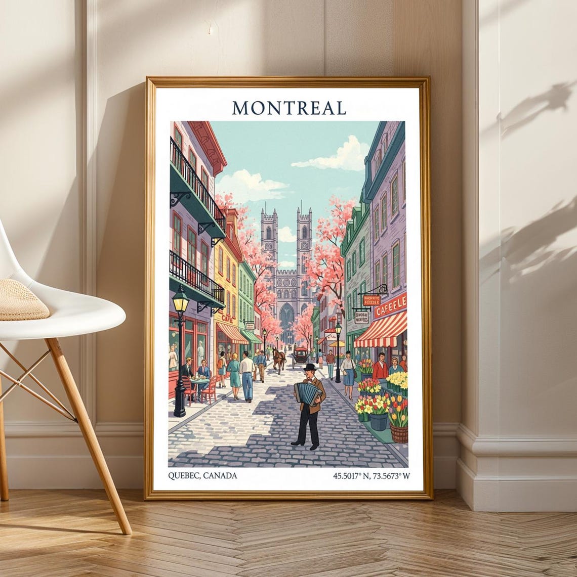 Montreal Quebec Old Port Cobblestone Street Retro Travel Poster