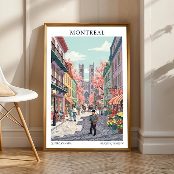 Montreal Quebec Old Port Cobblestone Street Retro Travel Poster