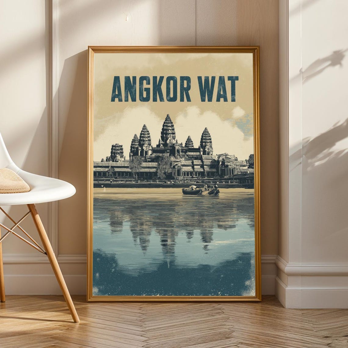 Angkor Wat Cambodia Ancient Temple Reflection Vintage Art Poster