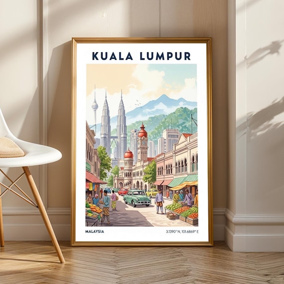 Kuala Lumpur Street Market Petronas Towers City Travel Poster