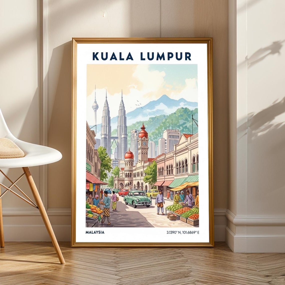 Kuala Lumpur Street Market Petronas Towers City Travel Poster