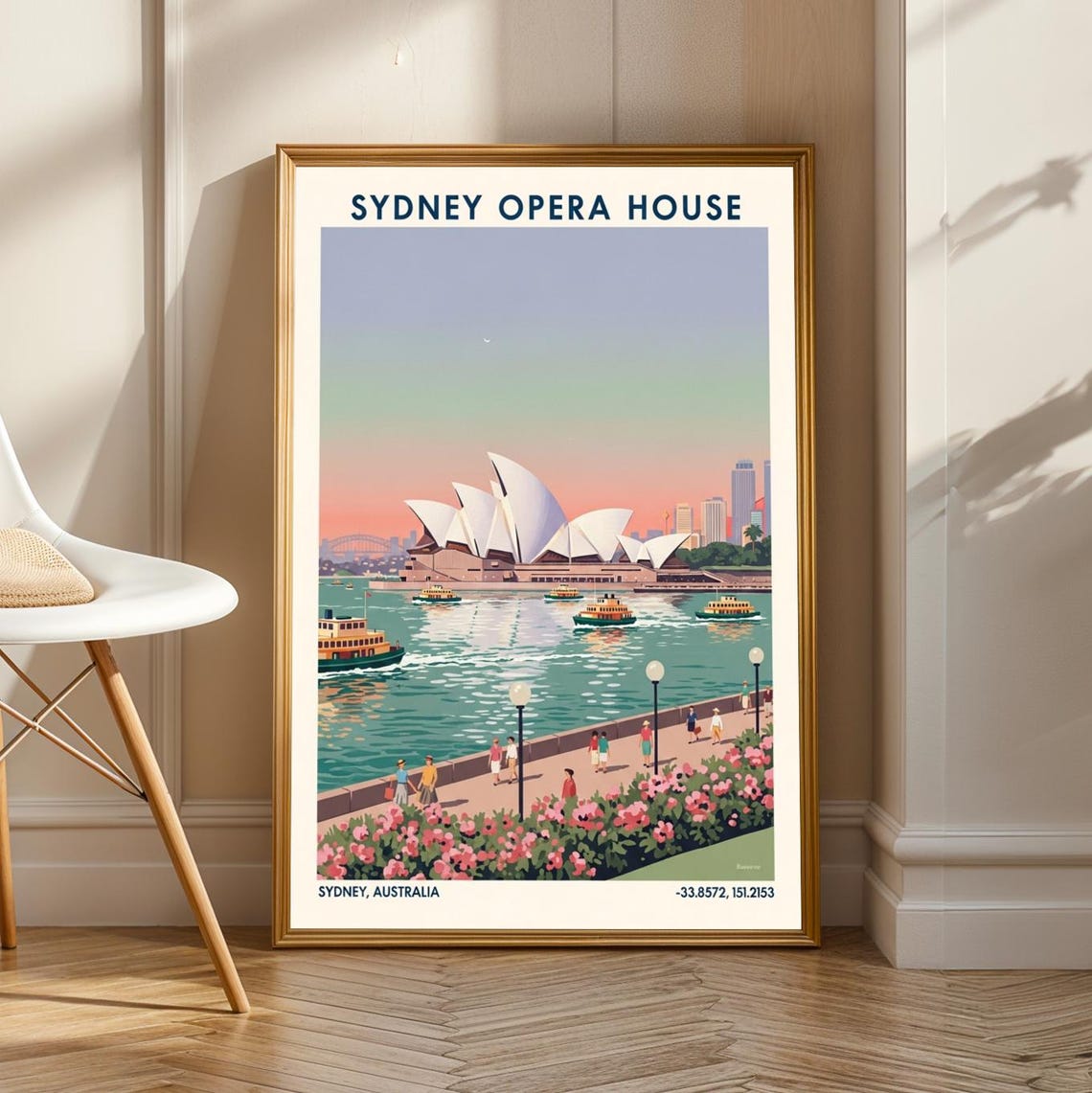 Sydney Opera House Pastel Sunset Harbor Retro Travel Poster Australia