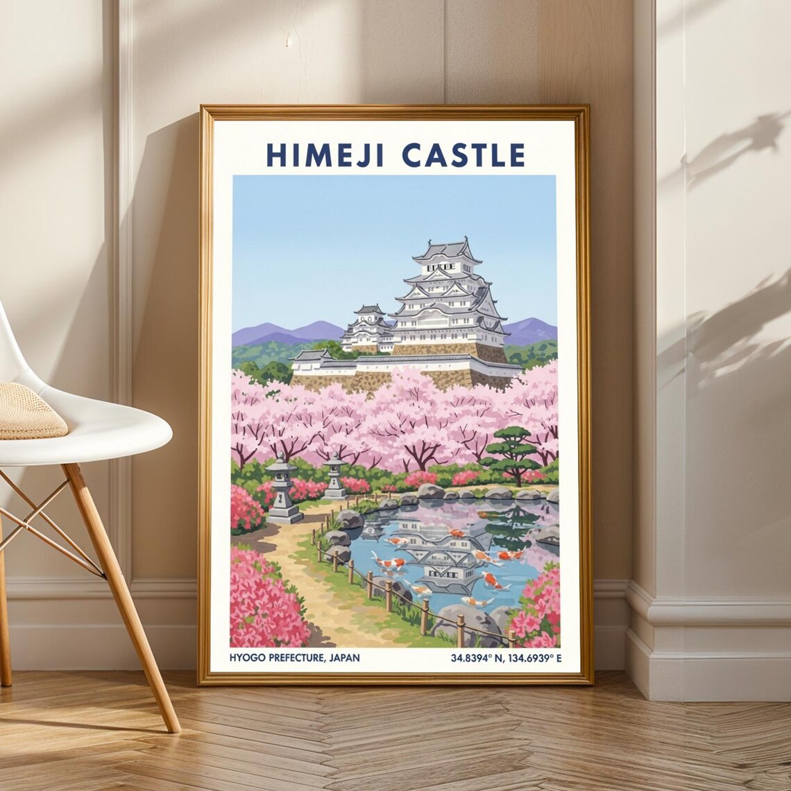 Himeji Castle Cherry Blossom Koi Pond Garden Japan Travel Poster