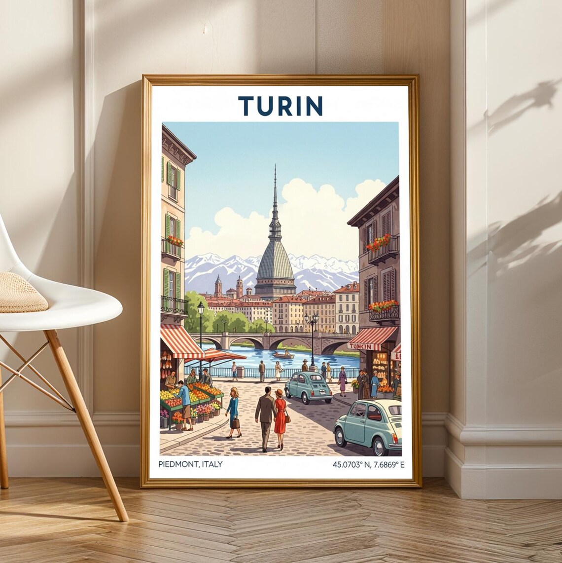 Turin Italy Mole Antonelliana Alps Market Square Vintage Travel Poster