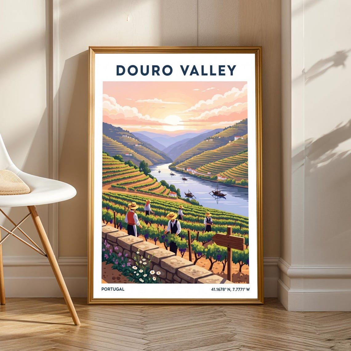 Douro Valley Portugal Vineyard Sunset River Terraces Scene Poster