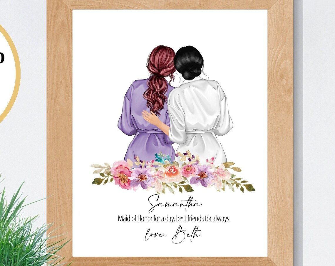 Personalized Maid of Honor and Bride Robes Portrait Gift Poster