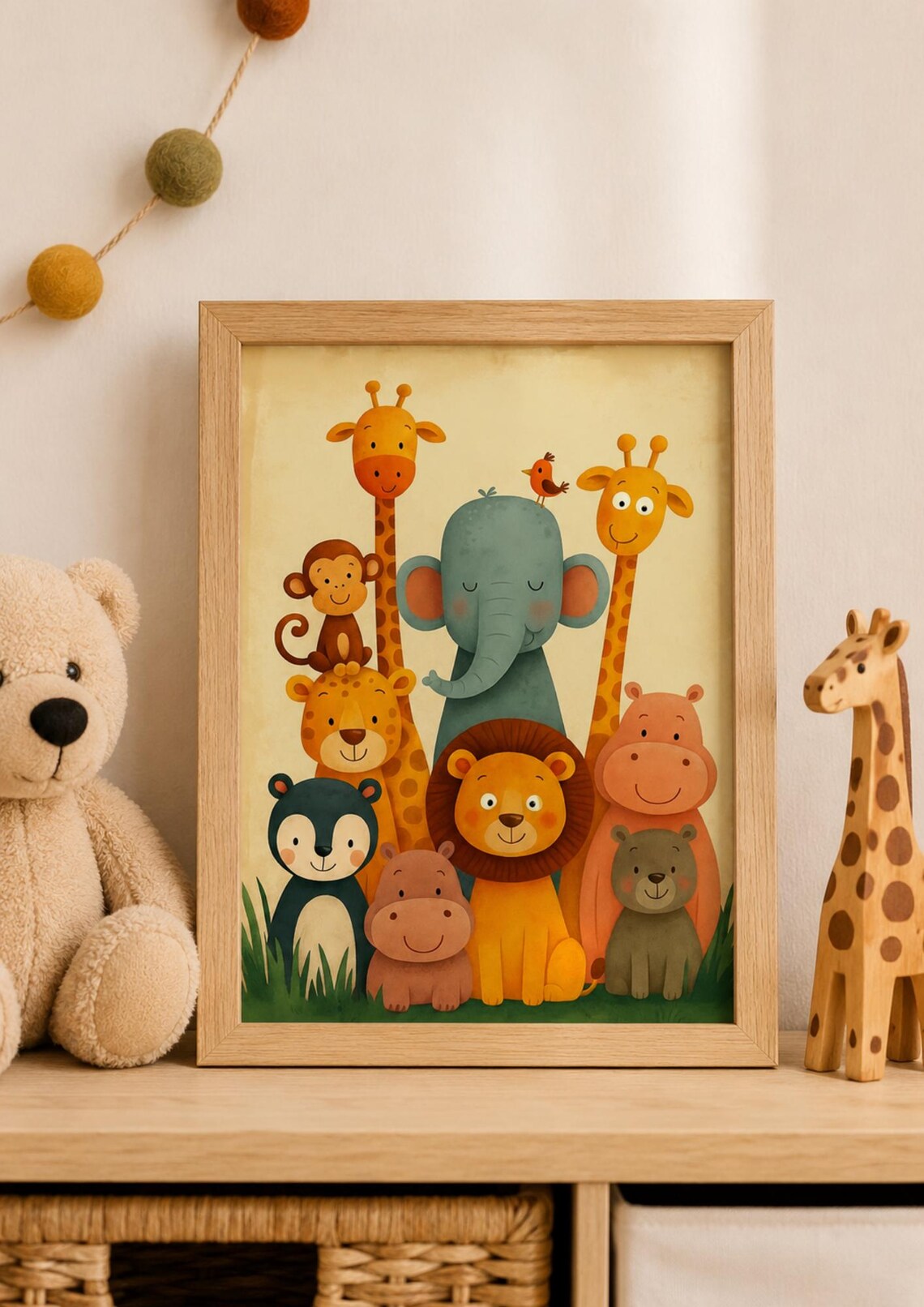 Cute Safari Nursery Jungle Animal Friends Baby Room Cartoon Poster