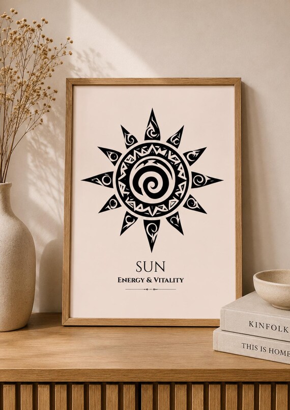 Sun Wall Art Print Tribal Poster Celestial Boho Decor Energy And Vitality Artwork Spiritual Minimalist